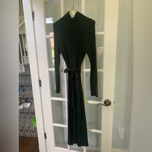 Hunter Green Turtleneck Sweater Dress A Line Skirt and Belt